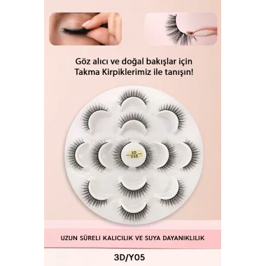 7 Çift Doğal İpek Takma Kirpik 3d Y- 05 Yoğun Hacimli
