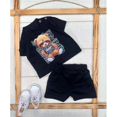 9-12-18-24 Ay Dansçı Ayıcık Baskılı Şortlu Kısa Kollu Tişört 2li Erkek Bebek Takımı