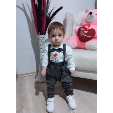 9-12-18 Ay Papyonlu Sweat Kot Pantolon 2li Erkek Bebek Salopet Takımı