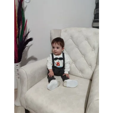9-12-18 Ay Papyonlu Sweat Kot Pantolon 2li Erkek Bebek Salopet Takımı