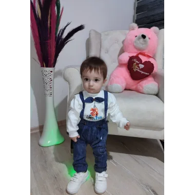 9-12-18 Ay Papyonlu Sweat Kot Pantolon 2li Erkek Bebek Salopet Takımı