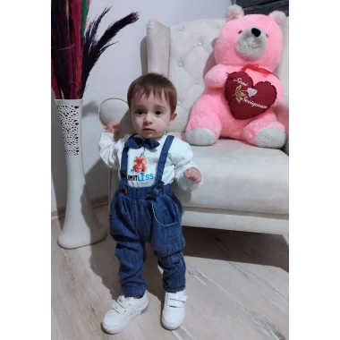 9-12-18 Ay Papyonlu Sweat Kot Pantolon 2li Erkek Bebek Salopet Takımı