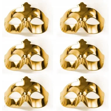 Altın Metalize Renk Düz Balo Parti Maskesi 6 Adet