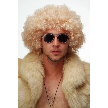 Altın Renk Kıvırcık Afro Bonus Peruk Saç Parti Peruğu Platin Gold