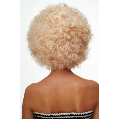 Altın Renk Kıvırcık Afro Bonus Peruk Saç Parti Peruğu Platin Gold