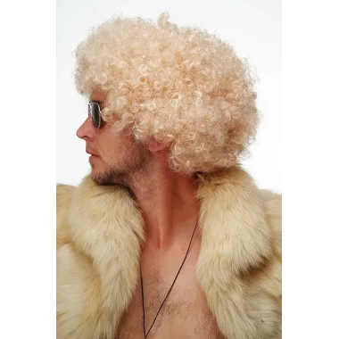 Altın Renk Kıvırcık Afro Bonus Peruk Saç Parti Peruğu Platin Gold