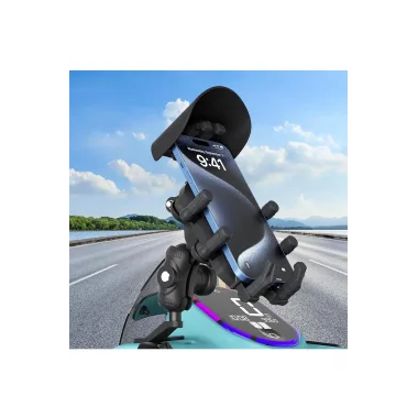 Ayna Bağlantılı Güneş Ve Yağmur Korumalı 360° Derece Ayarlanabilir Motosiklet Telefon Tutucu