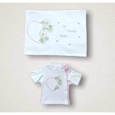 Baharın Çiçekli Kalbi Nakışlı %100 Cotton Antibakteriyel 10lu Zıbın Takımı Hastane Çıkışı