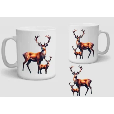 Baskılı Porselen Kupa Bardak Çift Taraflı Baskı 1 Adet Geyik