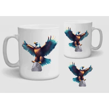 Baskılı Porselen Kupa Bardak Çift Taraflı Baskı 1 Adet Kartal