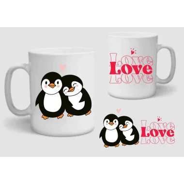 Baskılı Porselen Kupa Bardak Çift Taraflı Baskı 1 Adet Penguen