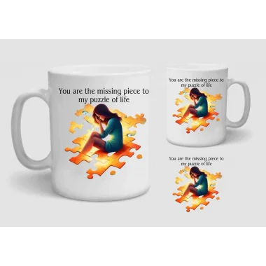 Baskılı Porselen Kupa Bardak Çift Taraflı Baskı 1 Adet Puzzle