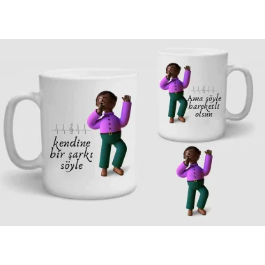 Baskılı Porselen Kupa Bardak Çift Taraflı Baskı 1 Adet Şarkıcı