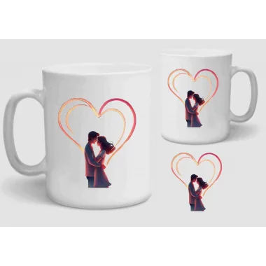 Baskılı Porselen Kupa Bardak Çift Taraflı Baskı 1 Adet Sevgili