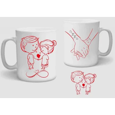 Baskılı Porselen Kupa Bardak Çift Taraflı Baskı 1 Adet Sevgili Sonsuzluk