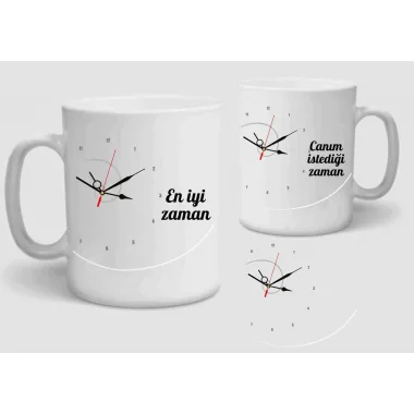 Baskılı Porselen Kupa Bardak Çift Taraflı Baskı 1 Adet Zaman