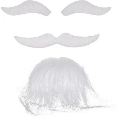 Beyaz Renk Kendinden Yapışkanlı Takma Sakal Bıyık Ve Kaş Seti