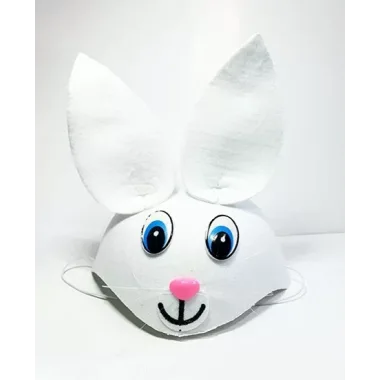 Beyaz Renk Kulaklı Tavşan Şapkası Hayvan Şapkası