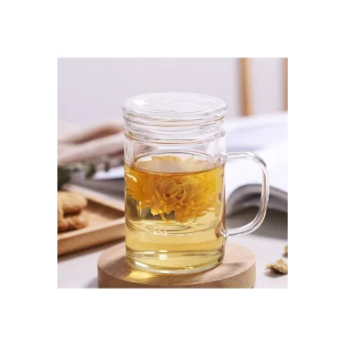 Borosilikat Cam Kupa 350 Ml – Cam Kapaklı, Süzgeçli Demleme Kupa