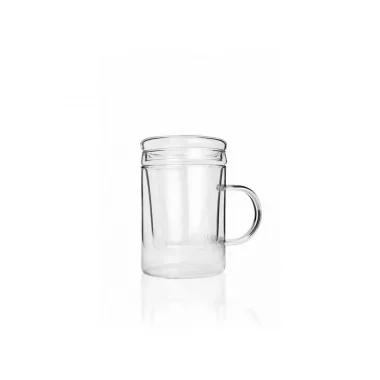 Borosilikat Cam Kupa 350 Ml – Cam Kapaklı, Süzgeçli Demleme Kupa