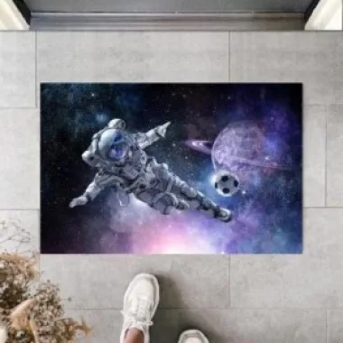 Dekoratif Dijital Galaxy Astronot Mavi Kapı Paspası Dış Mekan Paspas K-2119