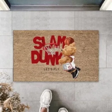 Dekoratif Dijital Lets Fly Ayıcık Bej Kapı Paspası Dış Mekan Paspas K-3187