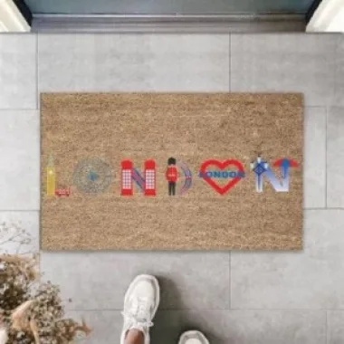 Dekoratif Dijital London Kalpli Bej Kapı Paspası Dış Mekan Paspas K-3162