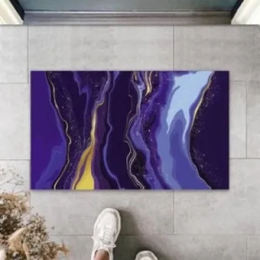 Dekoratif Dijital Modern Dalgalı Açık Mavi Kapı Paspası Dış Mekan Paspas K-3111