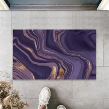 Dekoratif Dijital Modern Dalgalı Lila Kapı Paspası Dış Mekan Paspas K-3112