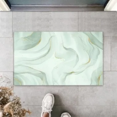 Dekoratif Dijital Modern Dalgalı Turkuaz Yeşil Kapı Paspası Dış Mekan Paspas K-3124
