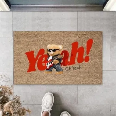 Dekoratif Dijital Oh Yeah Ayıcık Bej Kapı Paspası Dış Mekan Paspas K-3188