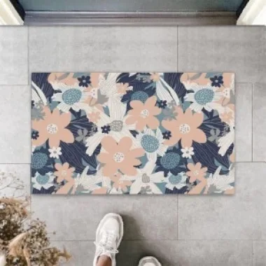 Dekoratif Dijital Soft Büyük Çiçekler Pudra Kapı Paspası Dış Mekan Paspas K-3108