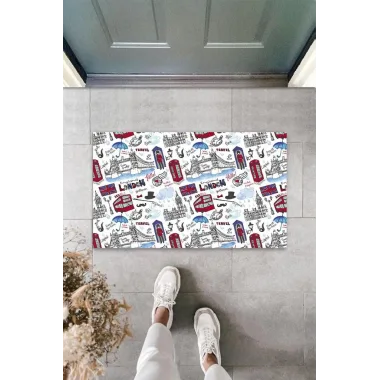 Dijital Baskı Çok Renkli London Travel Paspas K-3074