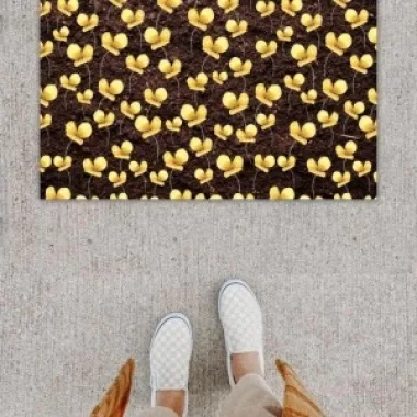 Dijital Baskı Dekoratif Çoklu Çiçek Kahverengi Kapı Önü Paspası K-1210