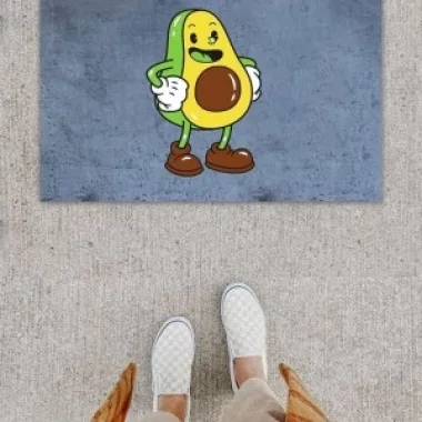 Dijital Baskı Dekoratif Gülen Avakado Antrasit Kapı Önü Paspası K-1298