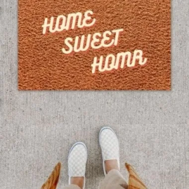 Dijital Baskı Dekoratif Home Sweet Home Kahverengi Kapı Önü Paspası K-1236