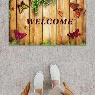 Dijital Baskı Dekoratif lü Kelebek Kahverengi Kapı Önü Paspası K-1257