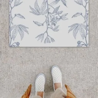 Dijital Baskı Dekoratif Salkım Çiçek Açık Mavi Kapı Önü Paspası K-1274