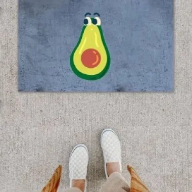 Dijital Baskı Dekoratif Şaşkın Avakado Antrasit Kapı Önü Paspası K-1299