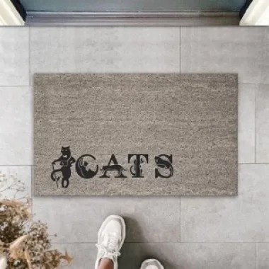 Dijital Baskı Gri Kedilerle Bezenmiş Cats Yazılı Dekoratif Kapı Paspası K-2029