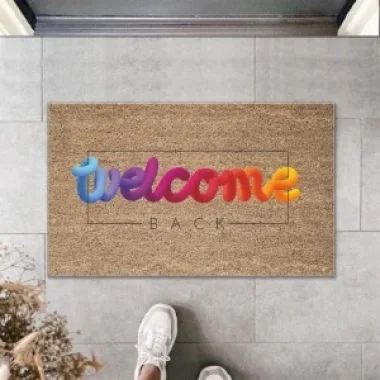 Dijital Baskı Kahverengi Karışık Renkli Welcome Dekoratif Kapı Paspası K-2003
