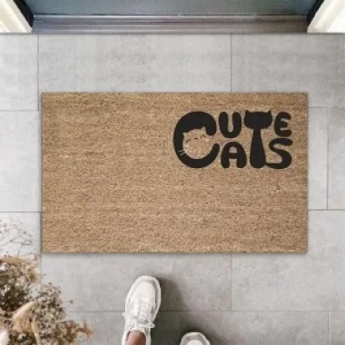 Dijital Baskı Kahverengi Kedili Cute Cats Dekoratif Kapı Paspası K-2062