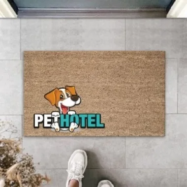 Dijital Baskı Kahverengi Köpekli Pet Hotel Dekoratif Kapı Paspası K-2026