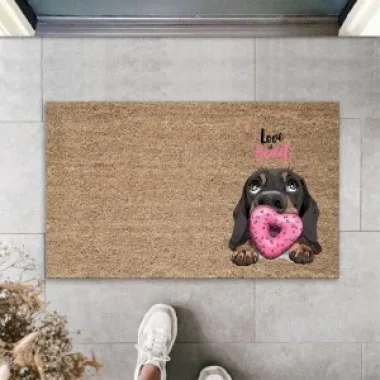 Dijital Baskı Kahverengi Love Sweet Pembe Uzun Kulaklı Köpek Dekoratif Kapı Paspası K-2056