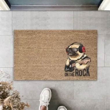 Dijital Baskı Kahverengi On The Rock Köpek Dekoratif Kapı Paspası K-2040