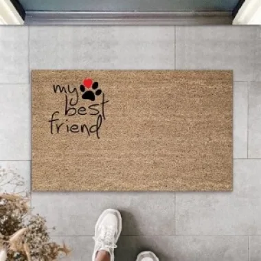 Dijital Baskı Kahverengi Patili My Best Friend Dekoratif Kapı Paspası K-2064