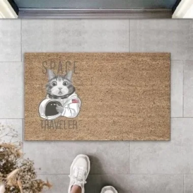 Dijital Baskı Kahverengi Space Traveler Astronot Kedi Dekoratif Kapı Paspası K-2034