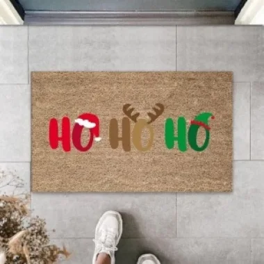 Dijital Ho Ho Ho Yazılı Kahverengi Kapı Paspası Dış Mekan Paspas K-3130