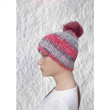 El Örgüsü Doğal Yün Ve Akrilik Karışımlı Sıcacık Kış Beresi Açık Pembe Karışımlı Renk