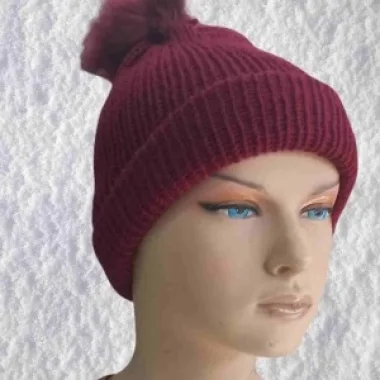 El Örgüsü Doğal Yün Ve Akrilik Karışımlı Sıcacık Kış Beresi Bordo Renk